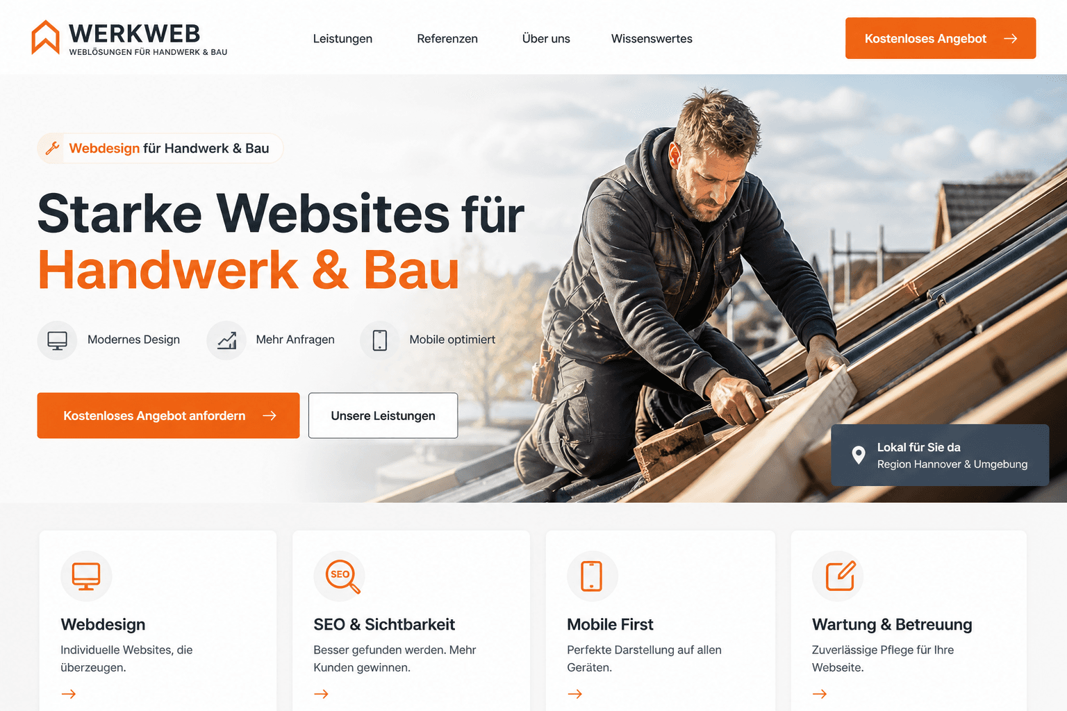 Fiktives Website-Design für einen Handwerks- und Baubetrieb